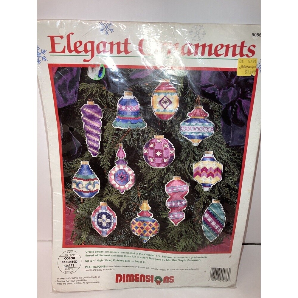 Dimensions Elegant Ornaments Tree Cross Stitch Kit #9086 Christmas Holiday 1993